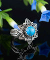 Filigree Art Turquoise Gemstone Daisy Flower Women Silver Cocktail Ring