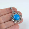 925 Sterling Silver Filigree Art Turquoise Stone Floral Pendant Necklace
