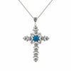 925 Sterling Silver Filigree Art Turquoise Stone Cross Design Pendant Necklace