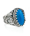 Sterling Silver Filigree Art Turquoise Gemstone Oval Cocktail Ring