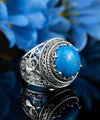Filigree Art Turquoise Gemstone Women Silver Bold Ring - Filigranist Jewelry