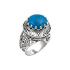 925 Sterling Silver Filigree Art Turquoise Stone Bold Dome Ring