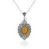 925 Sterling Silver Filigree Art Yellow Agate Gemstone Oval Floral Pendant Necklace