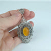 925 Sterling Silver Filigree Art Yellow Agate Gemstone Oval Floral Pendant Necklace