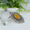 Filigree Art Yellow Agate Gemstone Floral Figured Women Silver Oval Pendant Necklace - Filigranist Jewelry
