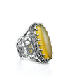 Filigree Art Yellow Agate Gemstone Women Silver Long Statement Ring