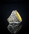 Filigree Art Yellow Agate Gemstone Women Silver Long Statement Ring