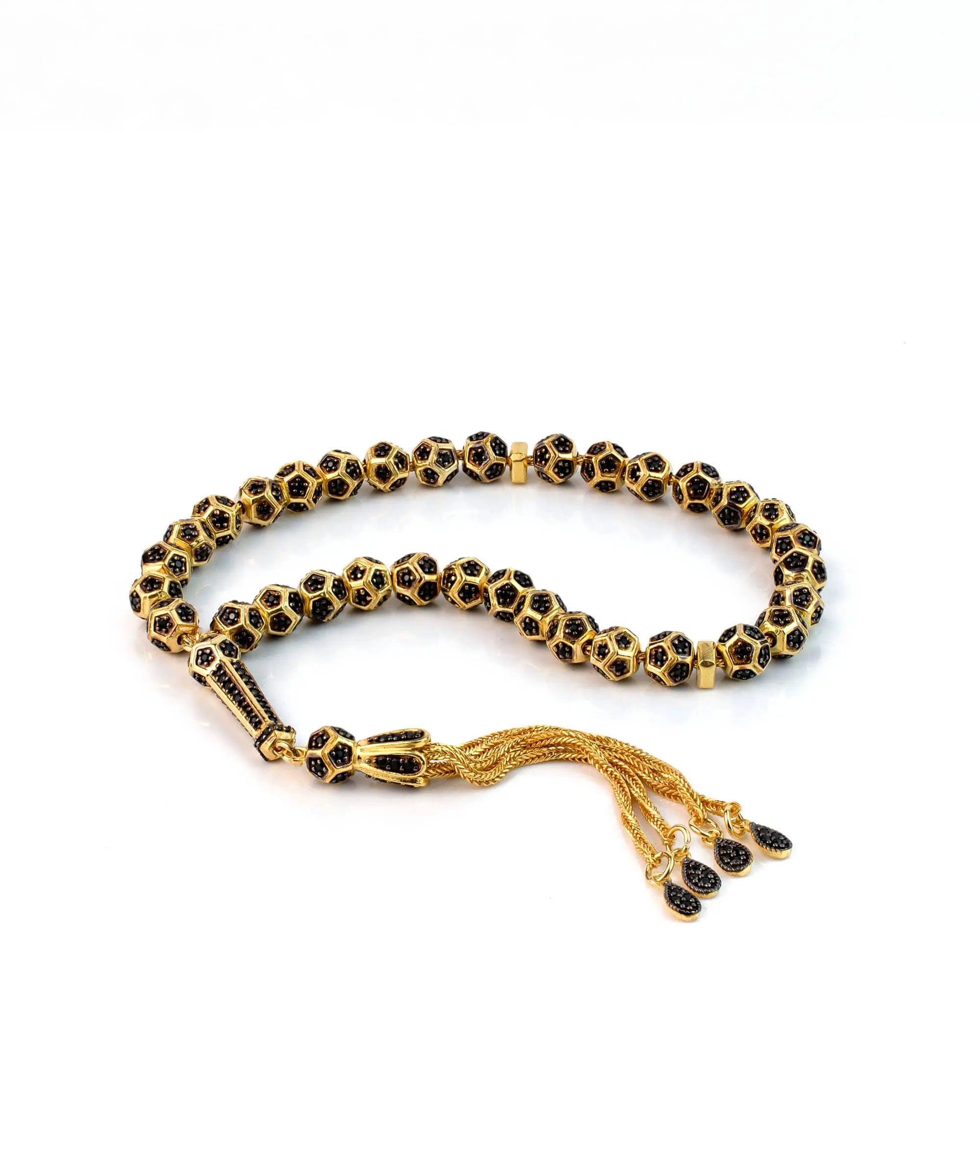 Gold Plated Sterling Silver Black Zirconia Tasbih Islamic Worry