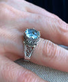 Greek Key Pattern Filigree Art Blue Topaz Gemstone Women Silver Cocktail Ring