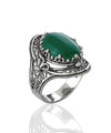 Green Agate Gemstone Filigree Art Woman Silver Statement Ring
