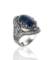 Lapis Lazuli Gemstone Filigree Art Woman Silver Statement Ring