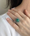 Lotus Flower Amazonite Gemstone Women Silver Statement Ring