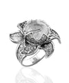 Lotus Flower Black Rutile Gemstone Women Silver Statement Ring
