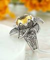 Lotus Flower Citrine Gemstone Women Silver Statement Ring