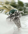 Lotus Flower Malachite Gemstone Women Silver Statement Ring