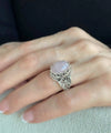 Rose Quartz Gemstone Filigree Art Double Butterfly Detailed Women Silver Statement Ring