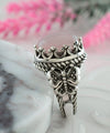 Rose Quartz Gemstone Filigree Art Double Butterfly Detailed Women Silver Statement Ring