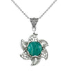 Sterling Silver Filigree Amazonite Gemstone Blossoming Lotus Flower Pendant Necklace