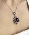 Sterling Silver Filigree Amethyst Gemstone Blossoming Lotus Flower Pendant Necklace