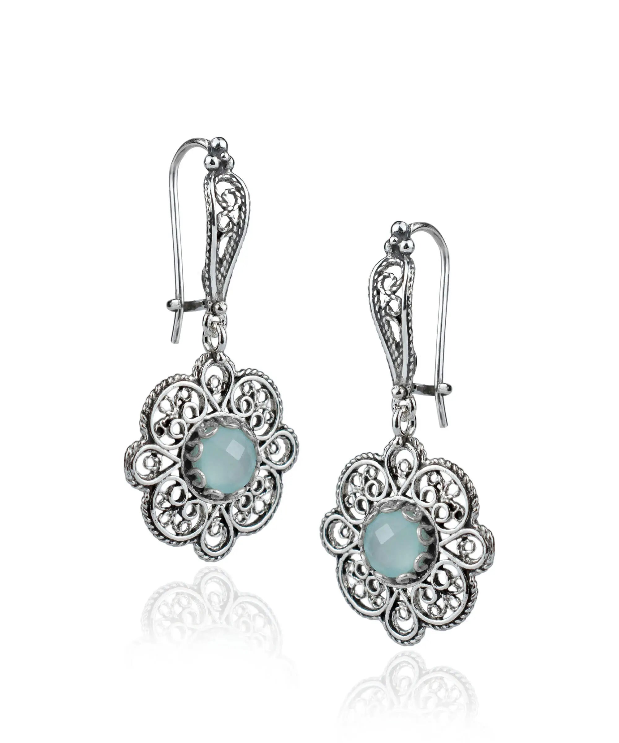 Filagree Earrings in Silver/Aqua Chalcedony Filagree Earrings in Silver/Aqua Chalcedony