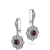 925 Sterling Silver Filigree Art Ruby Corundum Gemstone Sun Figured Dangle Drop Earrings 