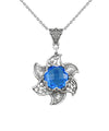 Sterling Silver Filigree Blue Quartz Gemstone Blossoming Lotus Flower Pendant Necklace
