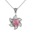 Sterling Silver Filigree Mojave Rhodonite Gemstone Blossoming Lotus Flower Pendant Necklace