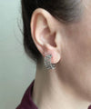 925 Sterling Silver Filigree Art C Hoop Stud Earrings 
