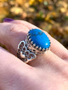 Turquoise Gemstone Double Heart Detailed Filigree Art 925 Sterling Silver Women Statement Ring