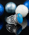 Turquoise Gemstone Double Heart Detailed Filigree Art 925 Sterling Silver Women Statement Ring