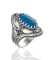 Turquoise Gemstone Sterling Silver Filigree Art Women Oval Statement Ring