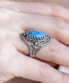 Turquoise Gemstone Sterling Silver Filigree Art Women Oval Statement Ring